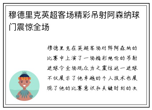 穆德里克英超客场精彩吊射阿森纳球门震惊全场
